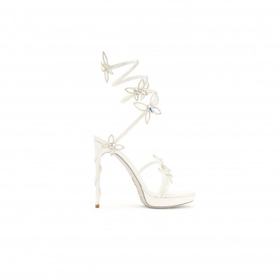 RENÉ CAOVILLA MARGOT WHITE CRYSTAL PLATFORM SANDALS 120 C11625